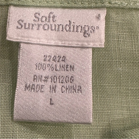 Soft Surroundings Light Green Mint Linen V-Neck Tunic Top Roll Tab Sleeve Large - Picture 6 of 13